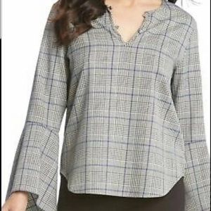 New Karen Kane Plaid Tulip Sleeve Top XL